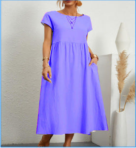 Short-sleeved A-line Dress With Pockets
