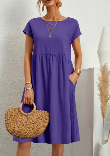 Short-sleeved A-line Dress With Pockets