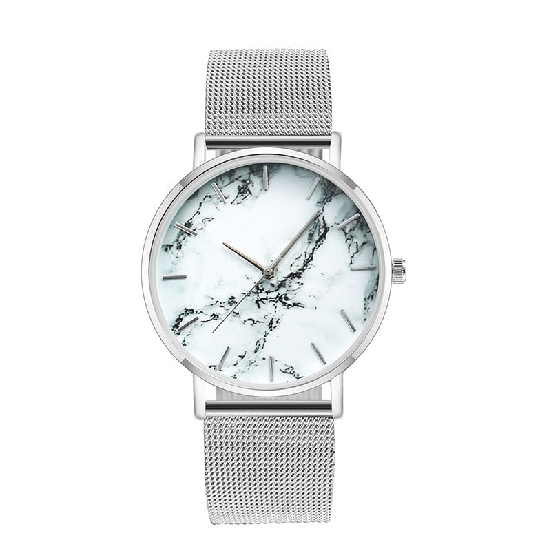 Women’s Rose & Gold Mesh Band Marble Luxury Quartz Watch-Relogio Feminino