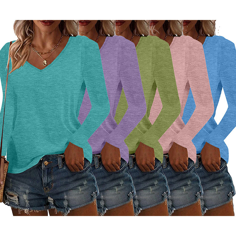 5 Pack Women's Long Sleeve T Shirts, Casual V Neck Tunic