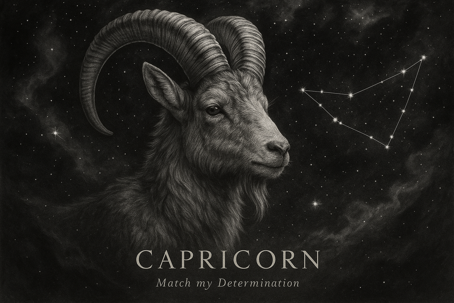 Premium Capricorn zodiac art with "Match my Determination" text