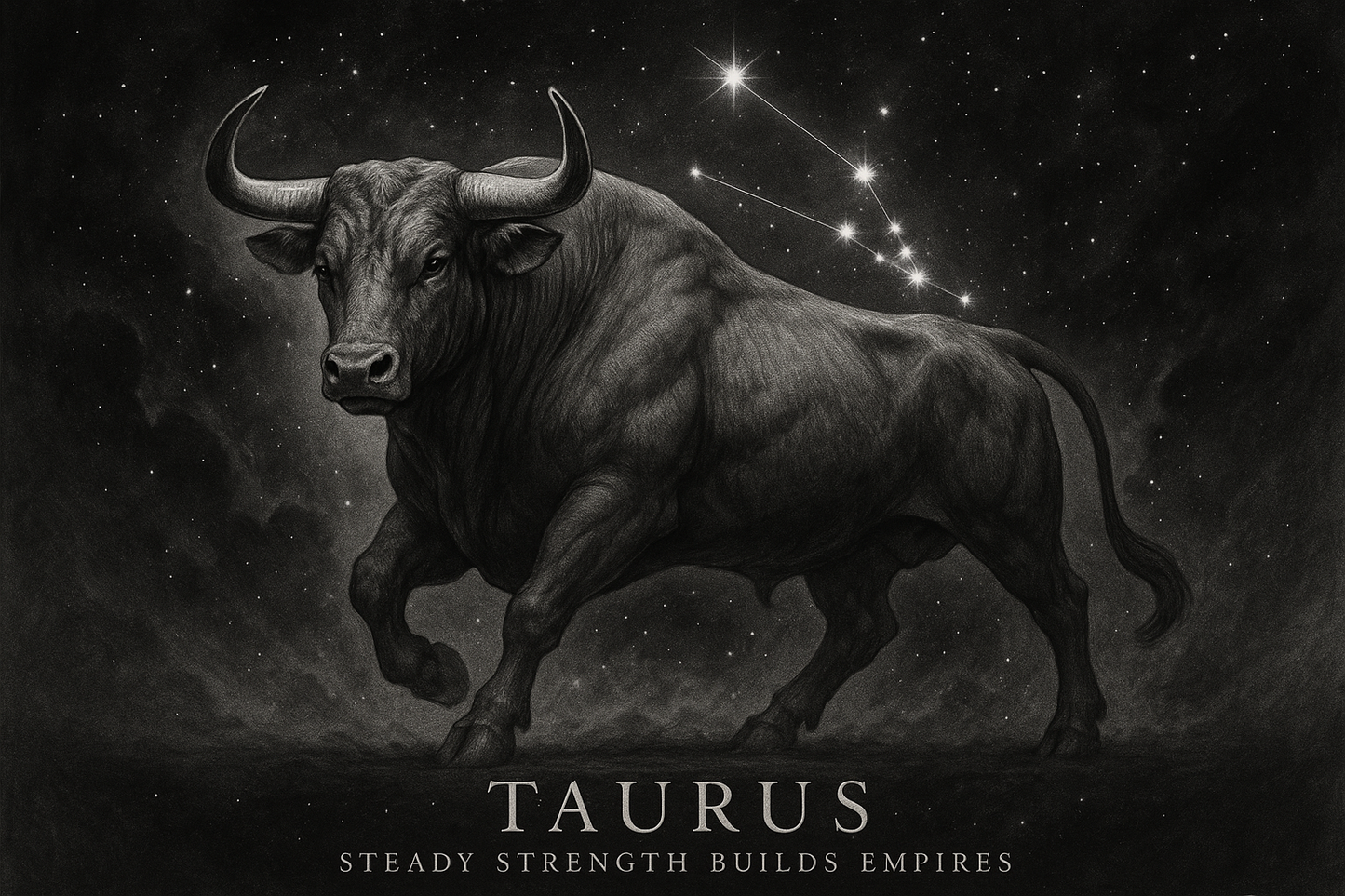 Premium Taurus zodiac art with bull and motivational text