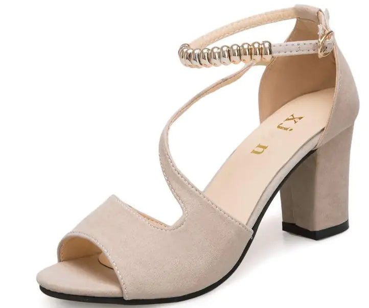 Women's Sandals with Thick Mid-Heel Buckle