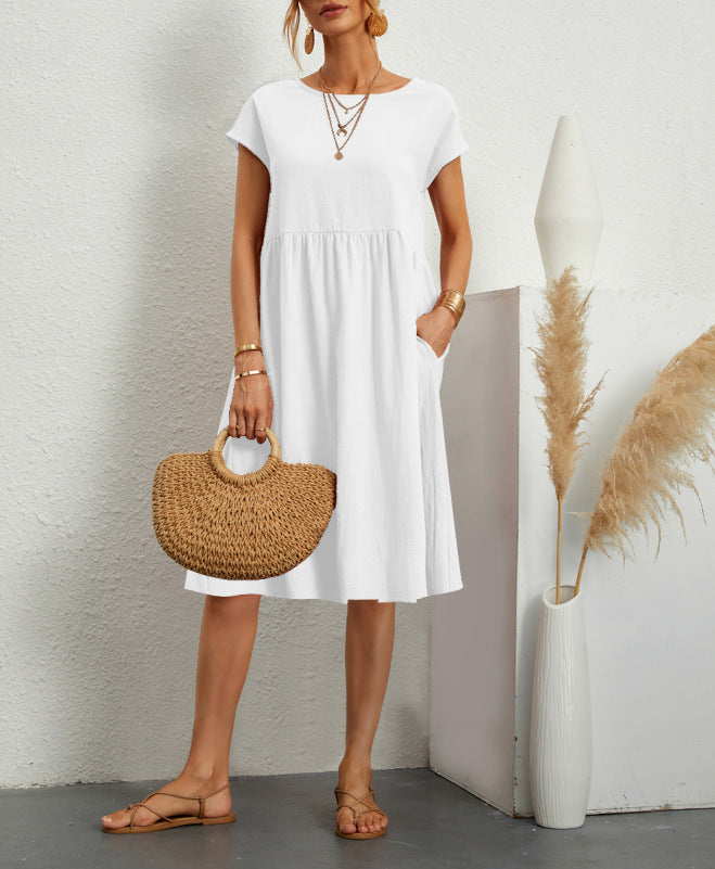 Short-sleeved A-line Dress With Pockets