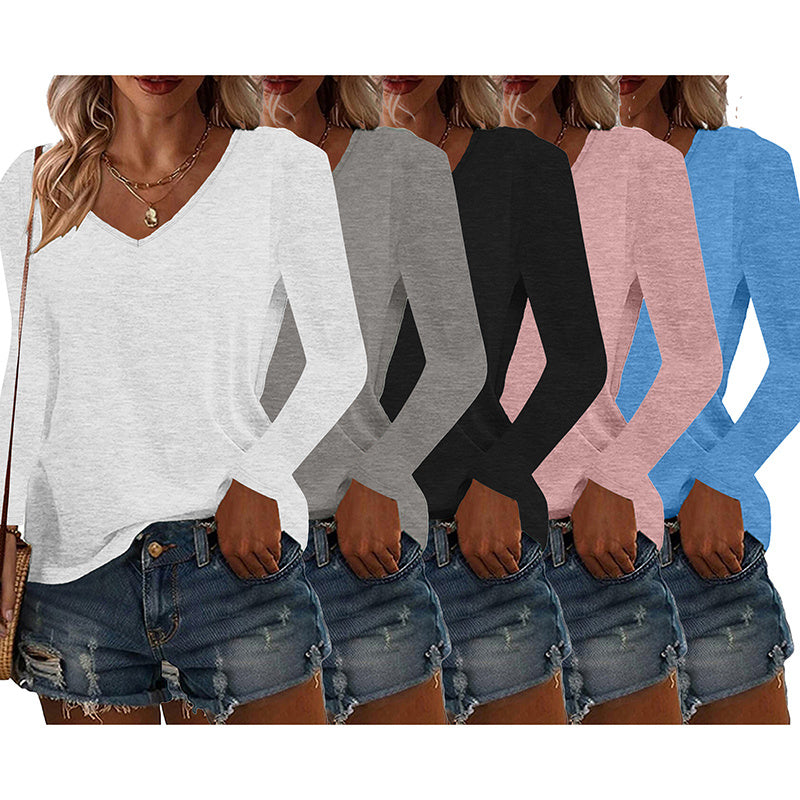 5 Pack Women's Long Sleeve T Shirts, Casual V Neck Tunic