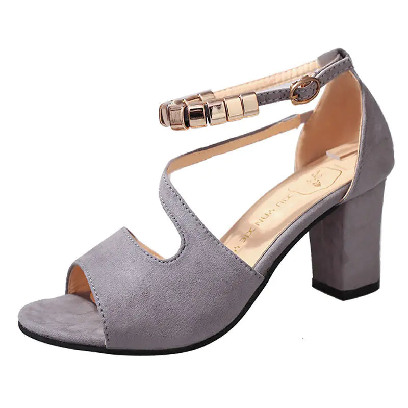 Women's Sandals with Thick Mid-Heel Buckle
