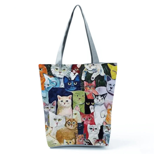 Cat Print Tote Bag - Simple Stylish Shoulder Bag