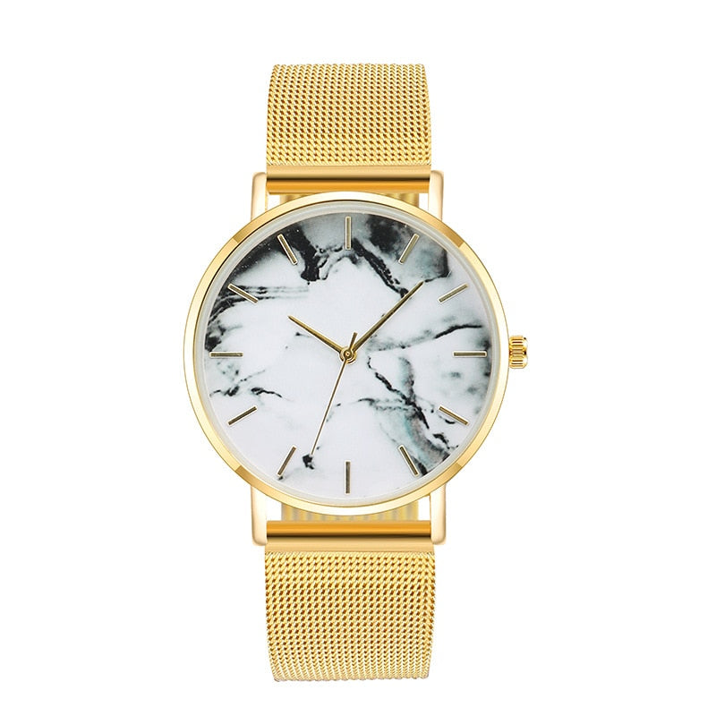 Women’s Rose & Gold Mesh Band Marble Luxury Quartz Watch-Relogio Feminino