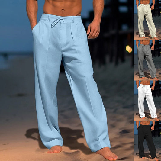 Casual Wide-Leg Straight Pants With Pockets and Drawstring