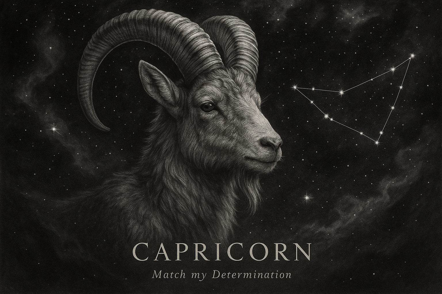 Premium Capricorn zodiac art with "Match my Determination" text