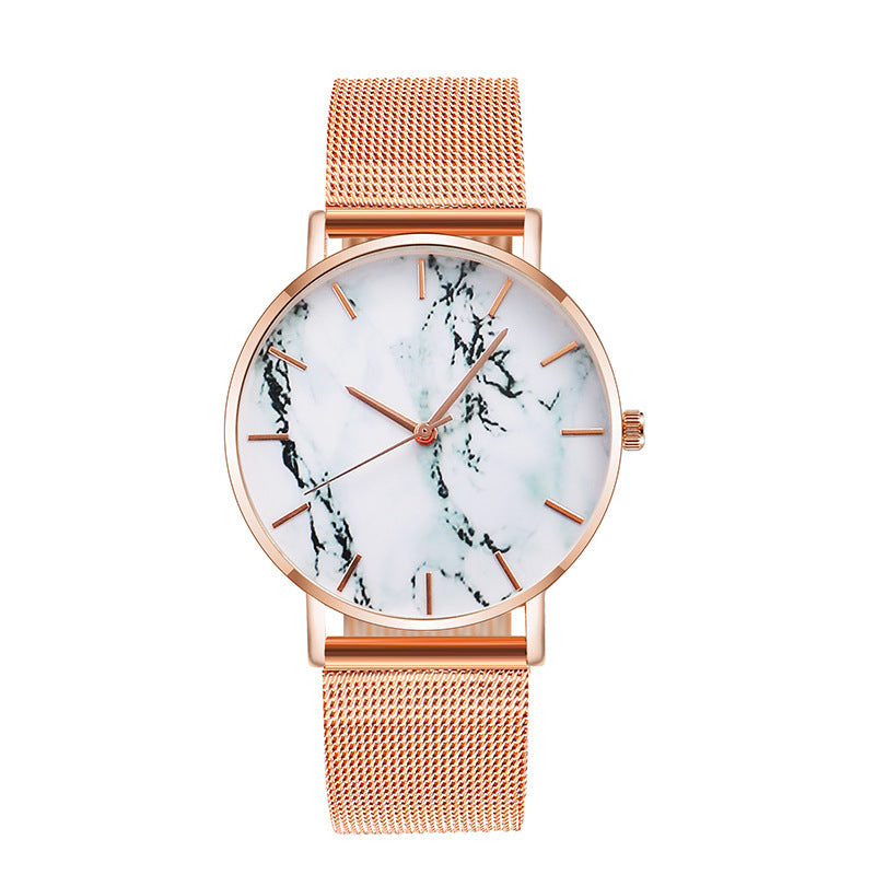 Women’s Rose & Gold Mesh Band Marble Luxury Quartz Watch-Relogio Feminino