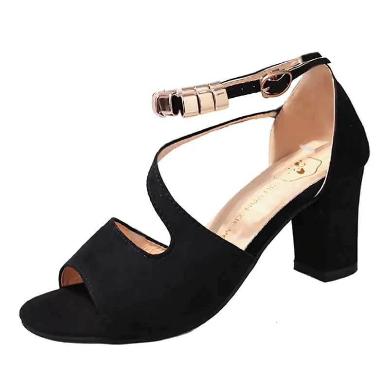 Women's Sandals with Thick Mid-Heel Buckle
