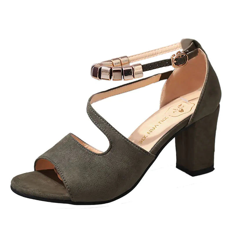 Women's Sandals with Thick Mid-Heel Buckle